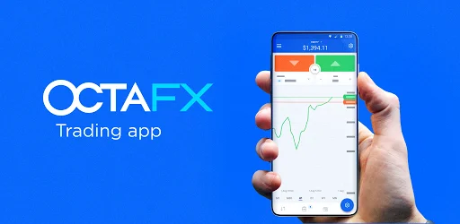 OctaFX trading app interface displayed on a smartphone screen