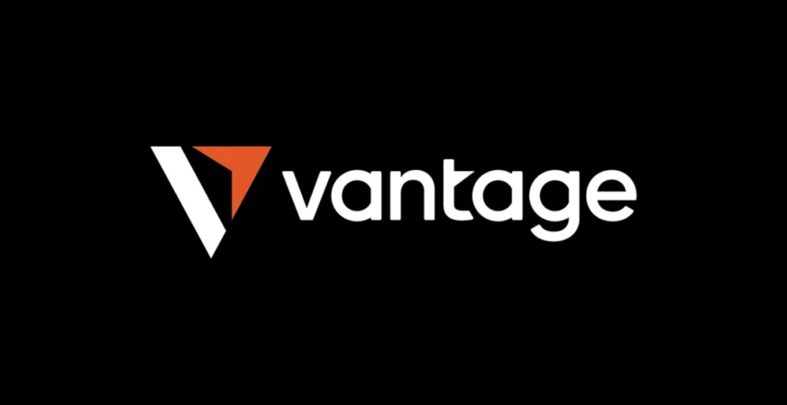 Vantage forex broker logo on a black background